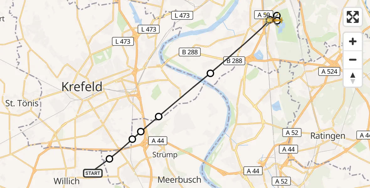 Flugroute Rettungshubschrauber Willich - Duisburg Air Rescue Hubschrauberlandeplatz (Christoph 9), 16 Juni 2026, 16:43