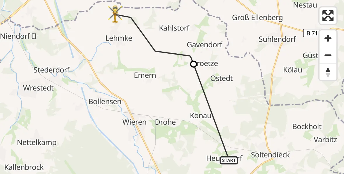 Flugroute Rettungshubschrauber Soltendieck - Wrestedt, 16 Juni 2026, 16:45