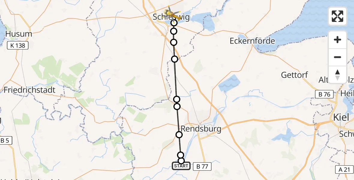 Flugroute Ambulanzhubschrauber Hörsten - Schleswig, 16 Juni 2026, 16:55