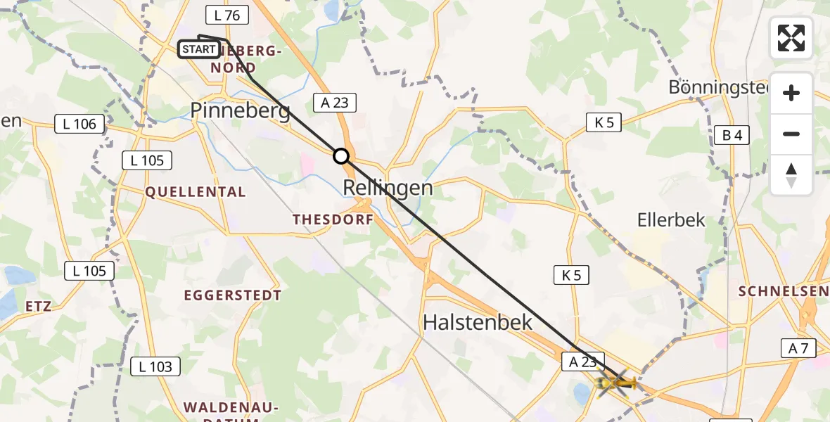 Flugroute Rettungshubschrauber Pinneberg - Rellingen, 16 Juni 2026, 16:59