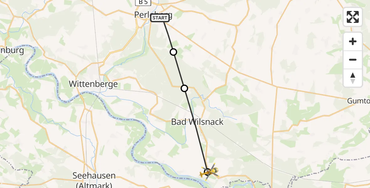Flugroute Rettungshubschrauber Perleberg - Legde/Quitzöbel, 16 Juni 2026, 17:01