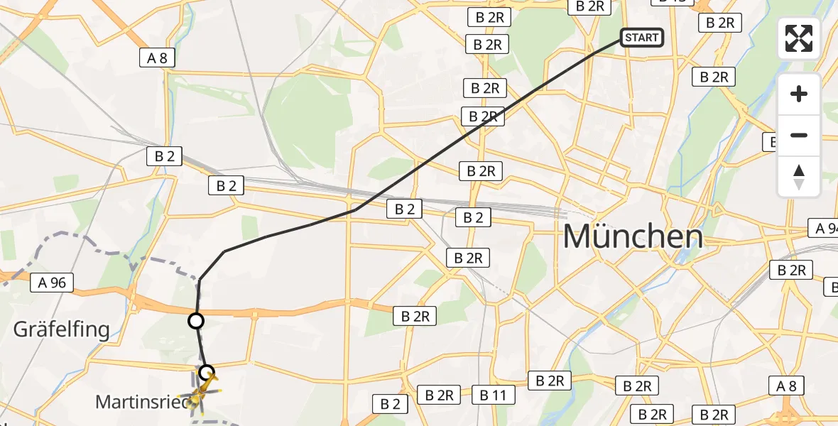 Flugroute Rettungshubschrauber München - DRF Air Rescue München Hubschrauberlandeplatz, 16 Juni 2026, 17:03