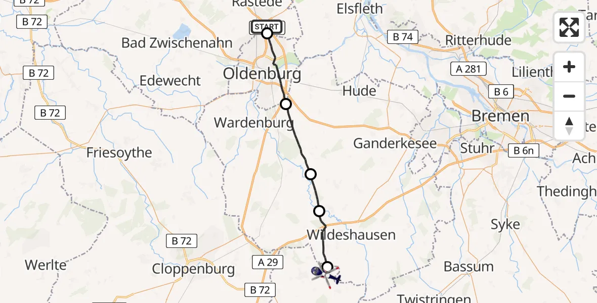 Flugroute Polizeihubschrauber Rastede - Visbek, 16 Juni 2026, 17:11