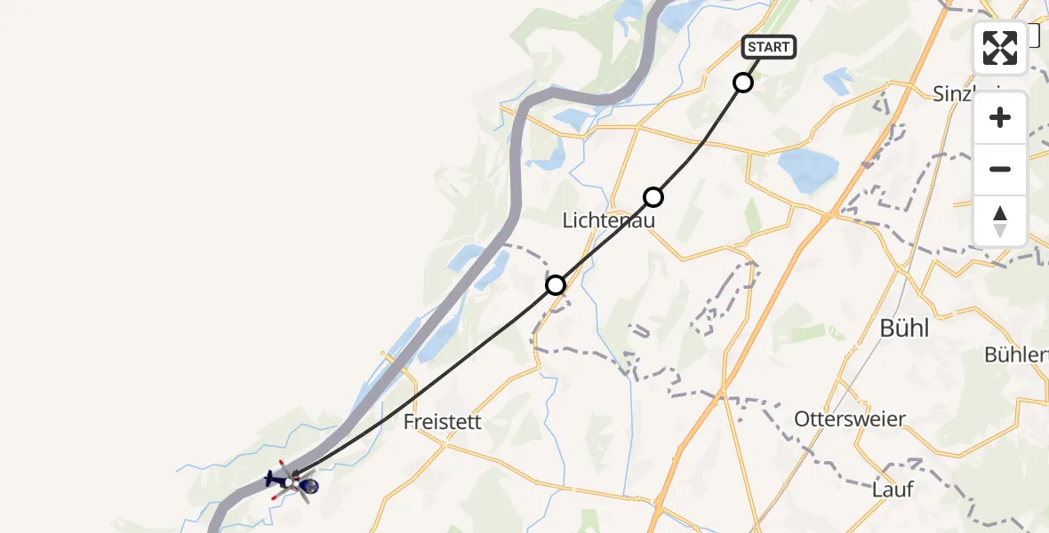 Flugroute Polizeihubschrauber Karlsruhe Baden-Baden Flughafen - Rheinau, 16 Juni 2026, 17:15