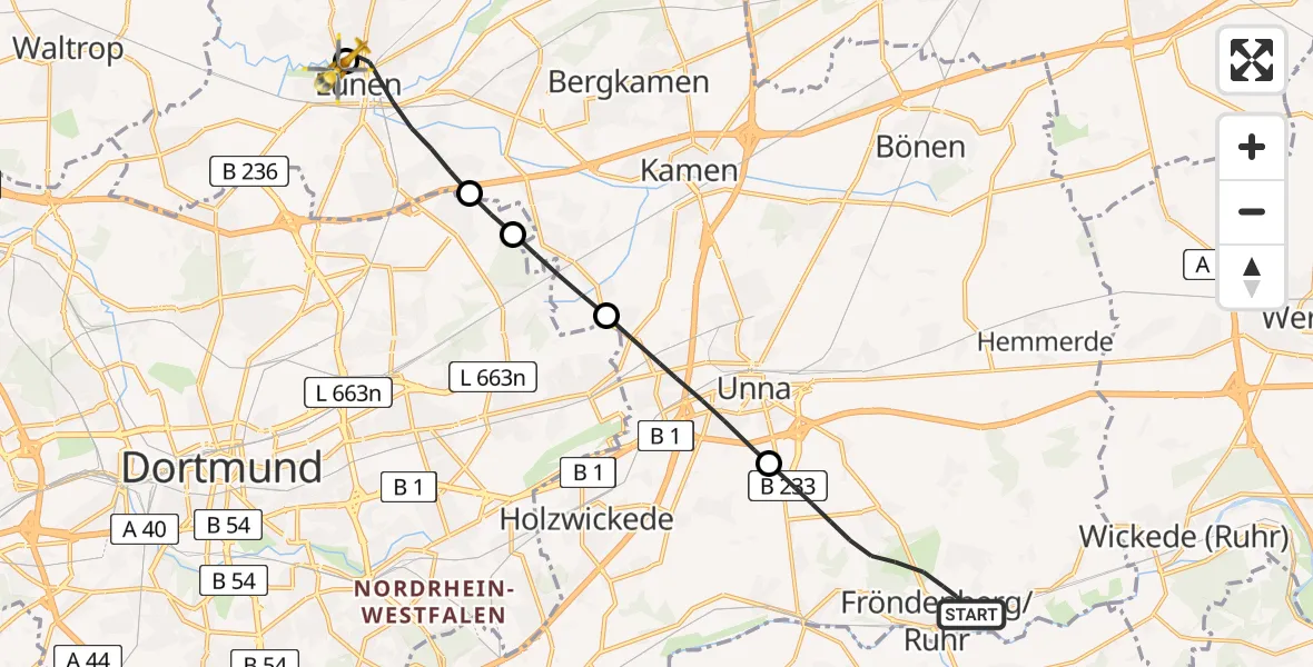Flugroute Rettungshubschrauber Fröndenberg/Ruhr - Sankt Marien Hospital, 16 Juni 2026, 17:24
