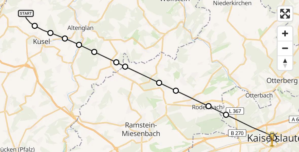 Flugroute Rettungshubschrauber Körborn - Westpfalz Hospital Kaiserslautern, 16 Juni 2026, 17:29