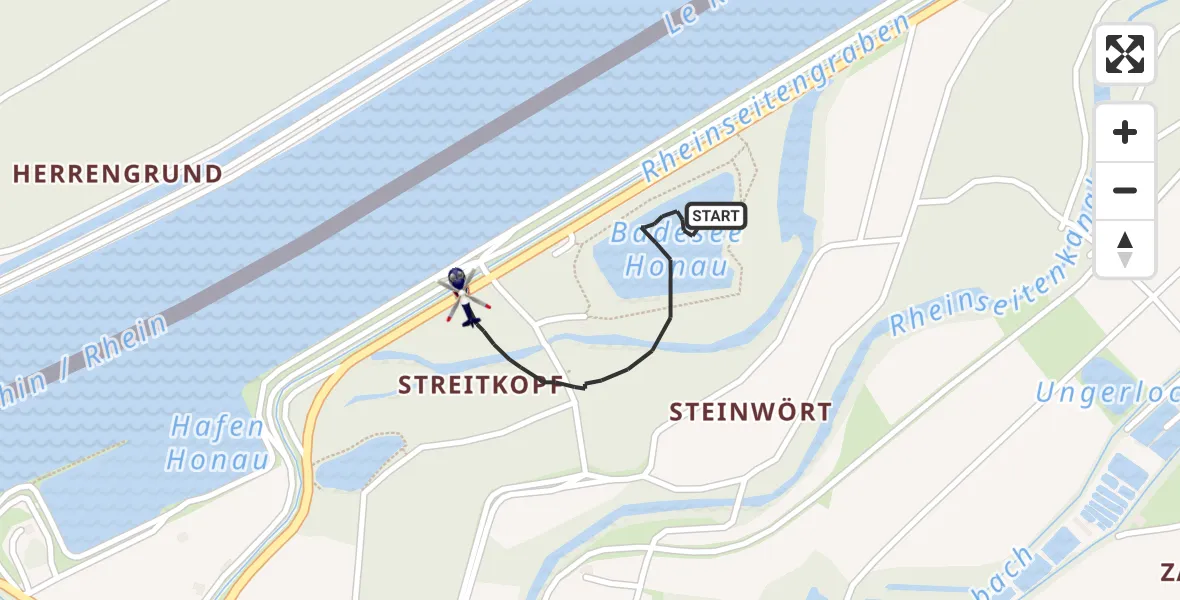 Flugroute Polizeihubschrauber Rheinau - Rheinau, 16 Juni 2026, 17:31