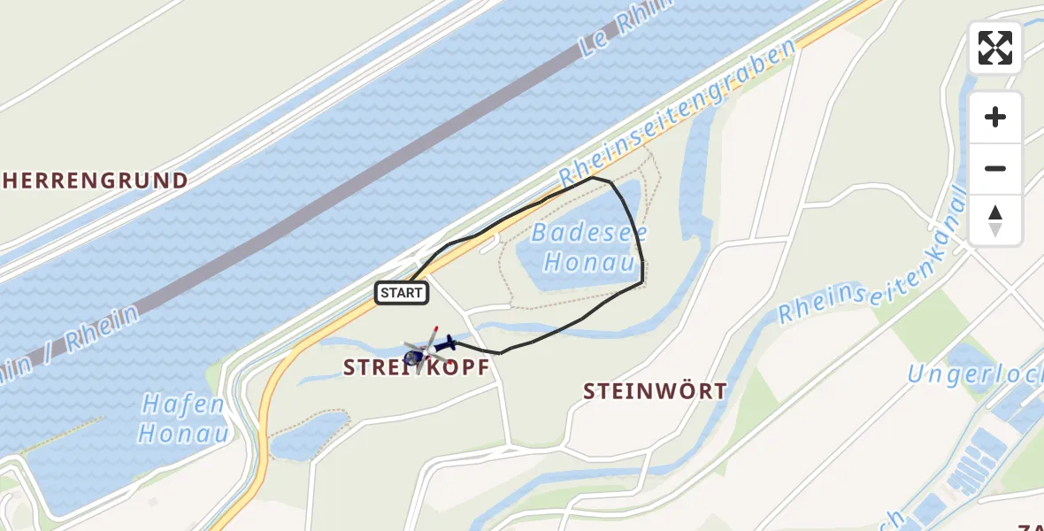 Flugroute Polizeihubschrauber Rheinau - Rheinau, 16 Juni 2026, 17:39