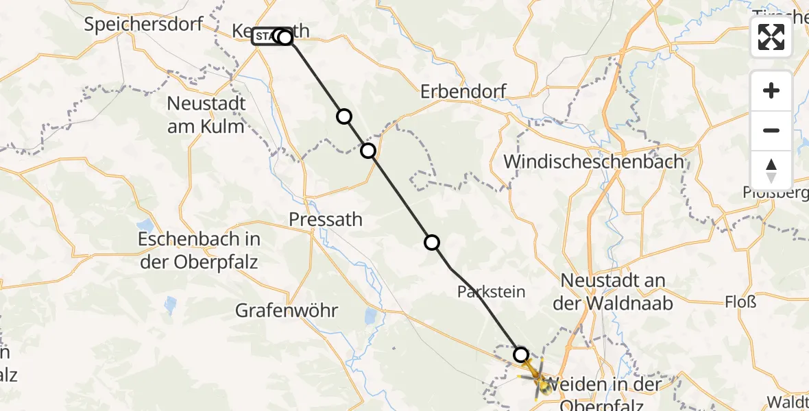 Flugroute Rettungshubschrauber Nordoberpfalz Hospital Kemnath - Weiden i.d.OPf., 16 Juni 2026, 17:44