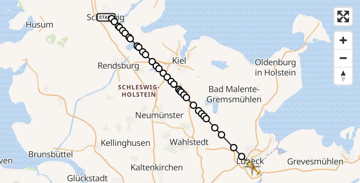 Flugroute Ambulanzhubschrauber Schleswig - Lübeck, 16 Juni 2026, 17:48