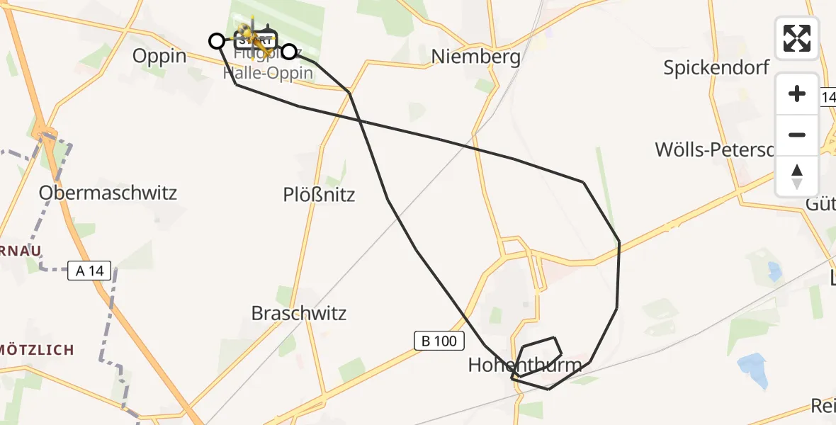 Flugroute Rettungshubschrauber Halle-Oppin Flugplatz - Halle-Oppin Flugplatz, 16 Juni 2026, 17:52