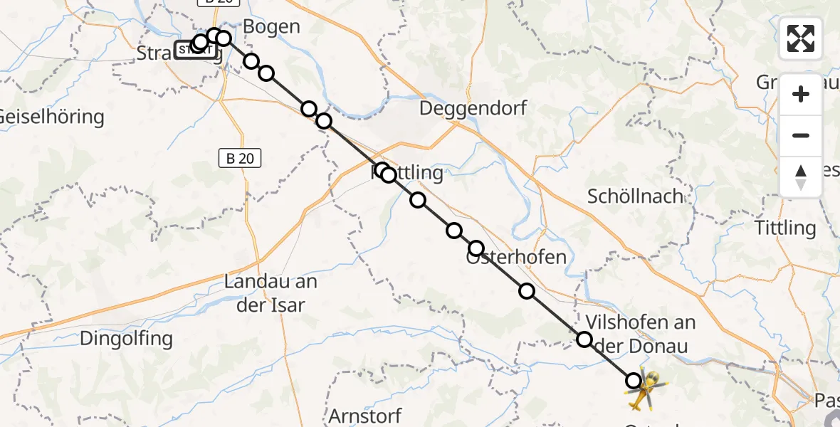 Flugroute Rettungshubschrauber Sankt Elisabeth Hospital Straubing - Ortenburg, 16 Juni 2026, 17:56