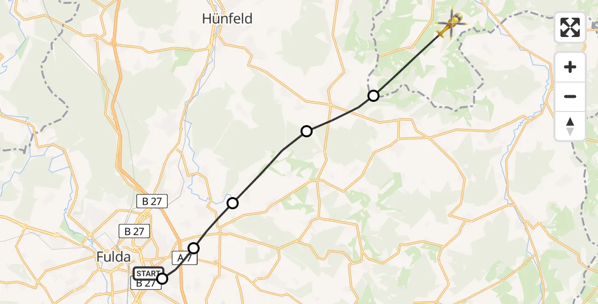 Flugroute Rettungshubschrauber Fulda Hospital - Schleid, 16 Juni 2026, 17:56