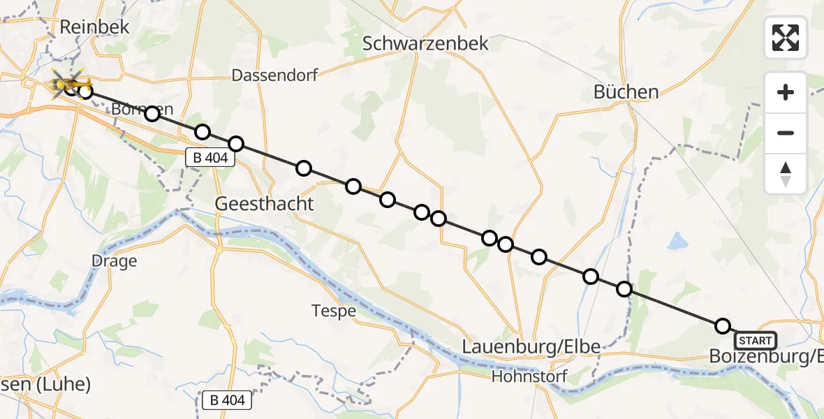 Flugroute Ambulanzhubschrauber Boizenburg/Elbe - Bethesda Hospital, 16 Juni 2026, 18:03