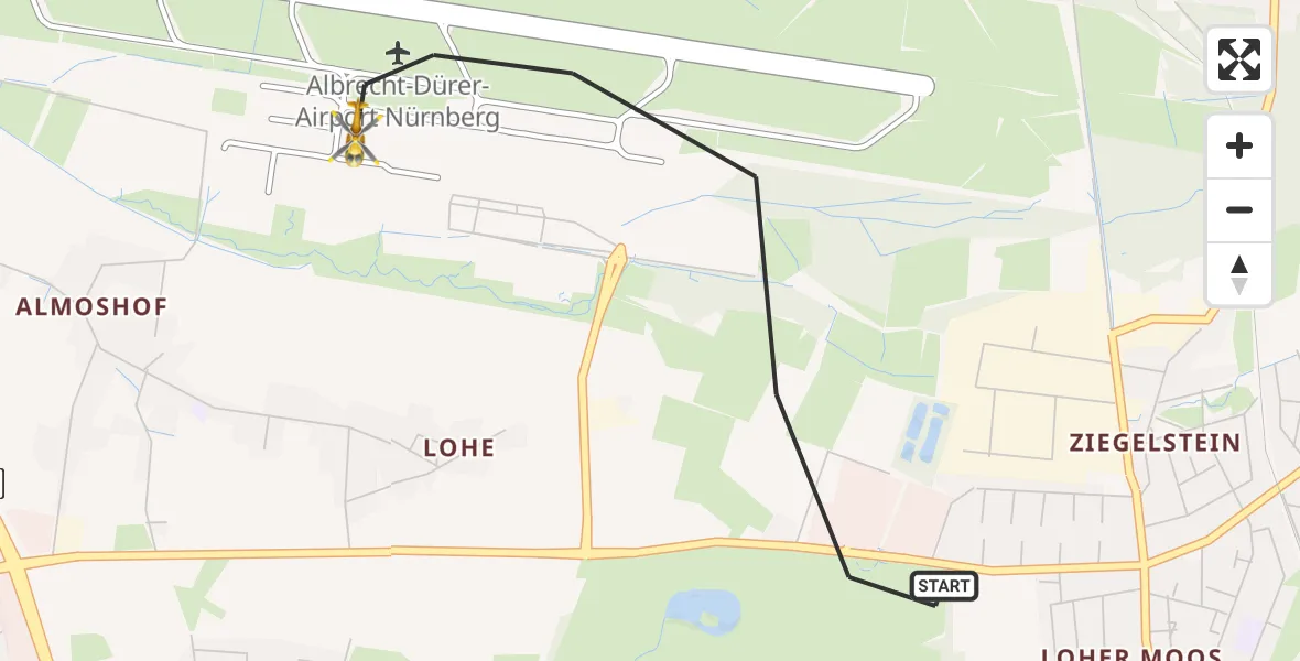 Flugroute Rettungshubschrauber Flughafen Nuremberg - Flughafen Nuremberg, 16 Juni 2026, 18:13