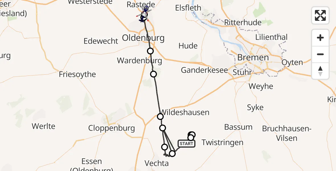 Flugroute Polizeihubschrauber Goldenstedt - Oldenburg Police Hubschrauberlandeplatz, 16 Juni 2026, 18:17