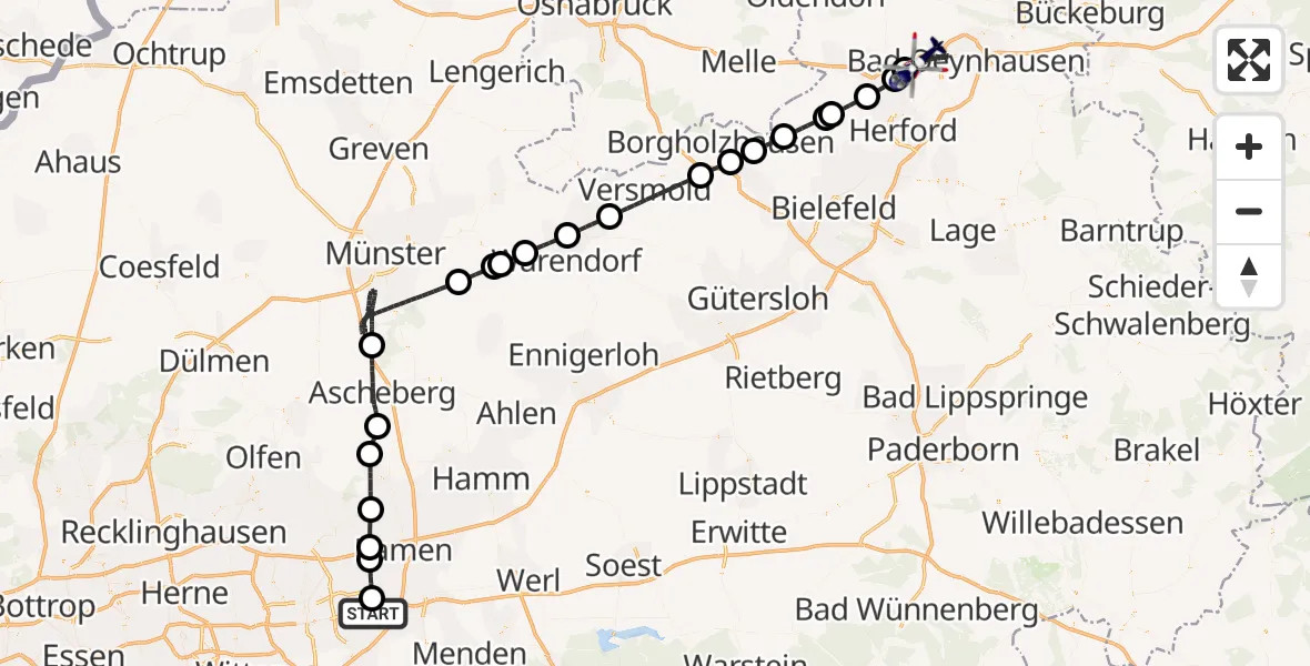 Flugroute Polizeihubschrauber Dortmund Flughafen - Löhne, 16 Juni 2026, 18:19