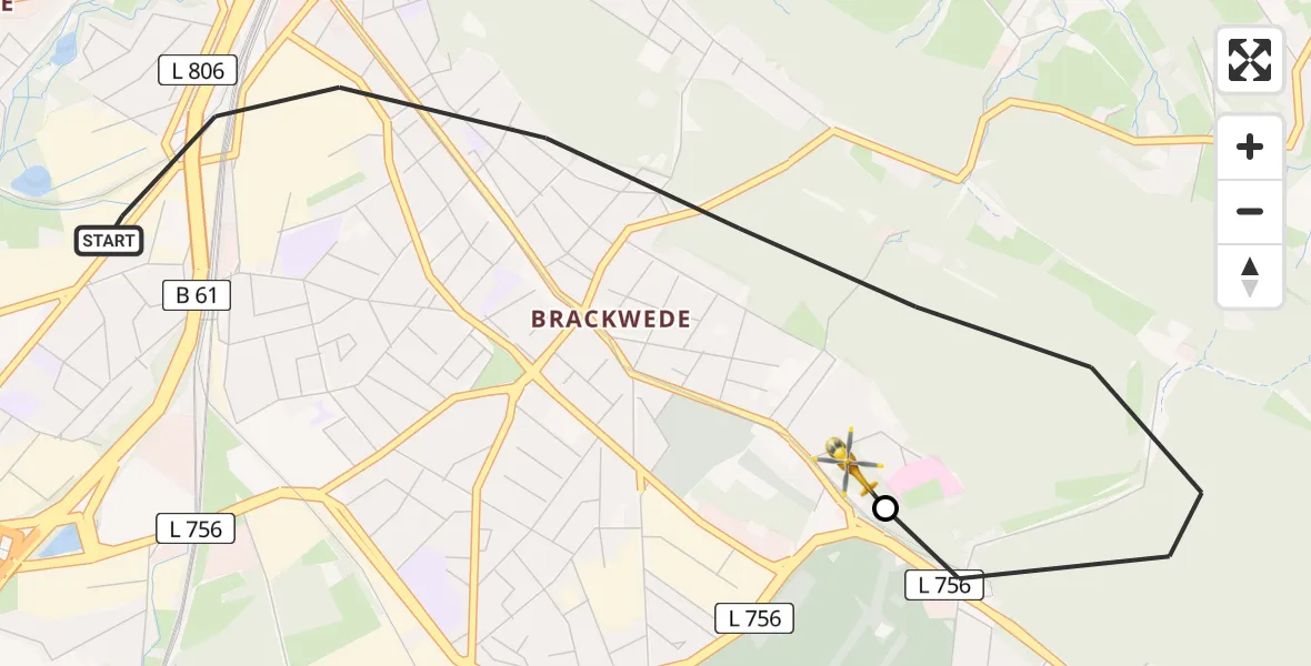 Flugroute Rettungshubschrauber Bielefeld - Luftrettungszentrum Bielefeld, 16 Juni 2026, 18:33