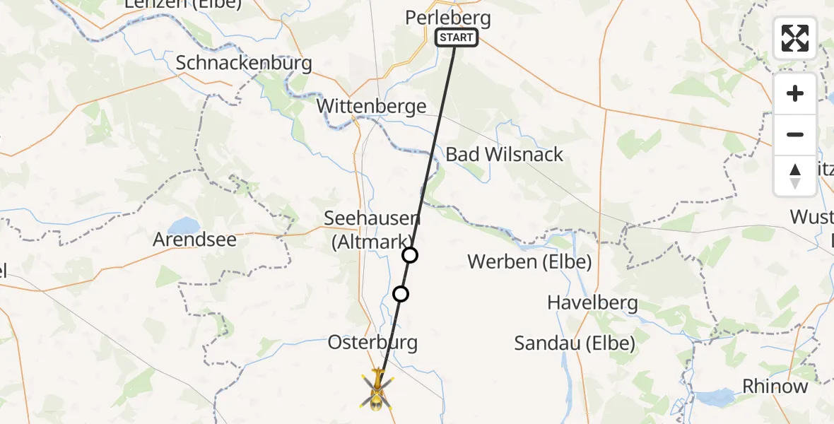 Flugroute Rettungshubschrauber Perleberg - Osterburg (Altmark), 16 Juni 2026, 18:43