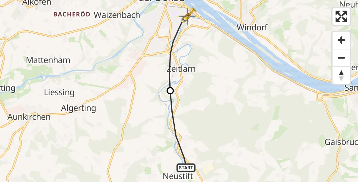Flugroute Rettungshubschrauber Ortenburg - Vilshofen an der Donau, 16 Juni 2026, 18:44