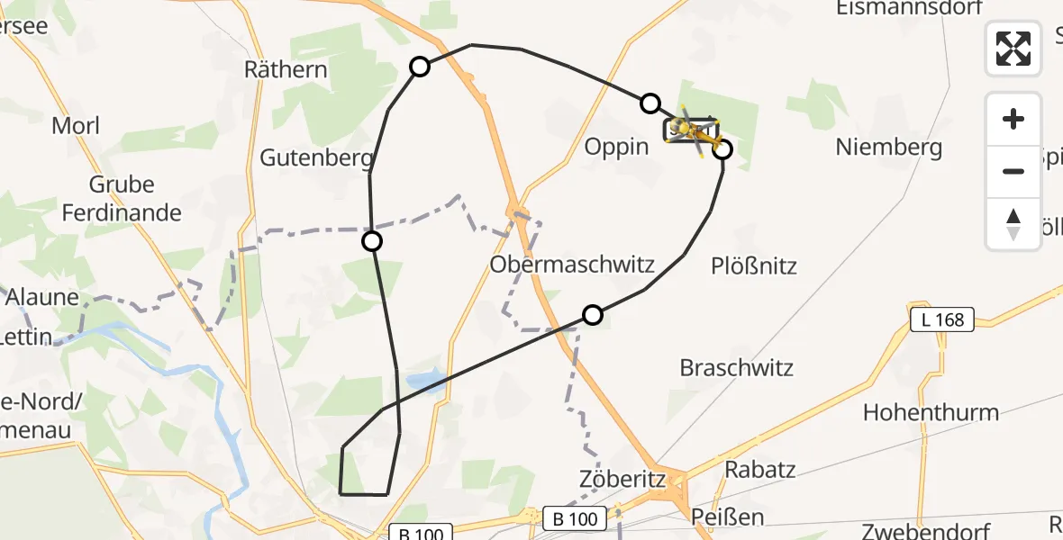 Flugroute Rettungshubschrauber Halle-Oppin Flugplatz - Halle-Oppin Flugplatz, 16 Juni 2026, 18:54