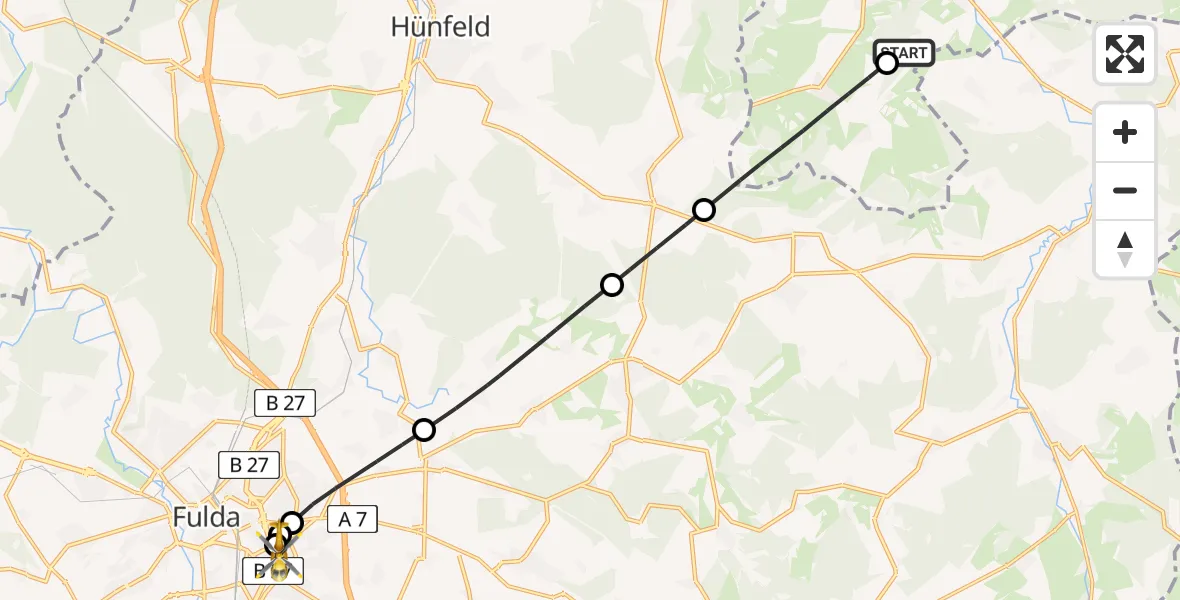Flugroute Rettungshubschrauber Schleid - Fulda Hospital, 16 Juni 2026, 18:54