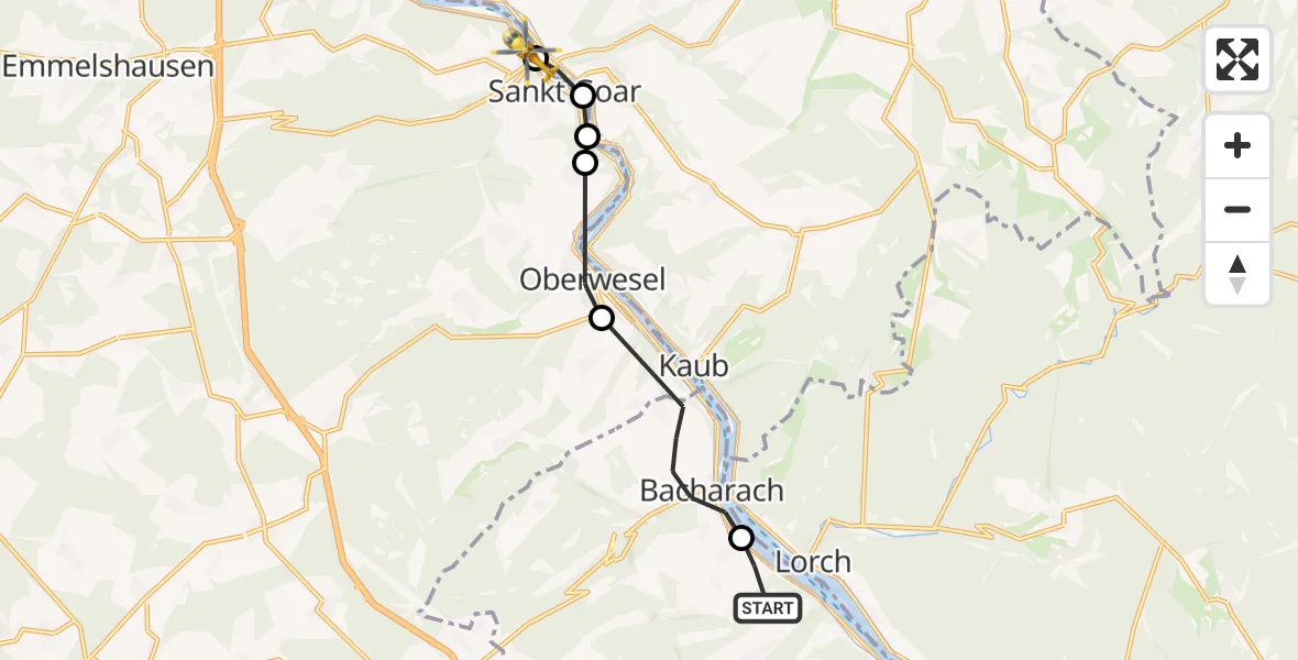 Flugroute Rettungshubschrauber Oberdiebach - Sankt Goar, 16 Juni 2026, 19:06