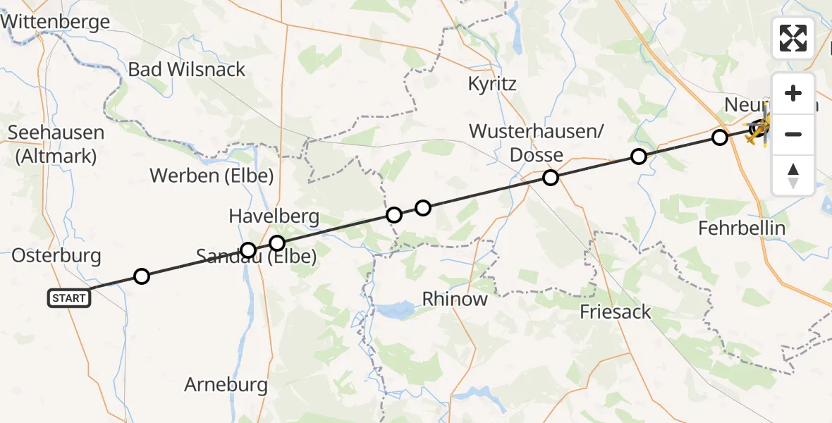 Flugroute Rettungshubschrauber Osterburg (Altmark) - Rupin Hospital, 16 Juni 2026, 19:23