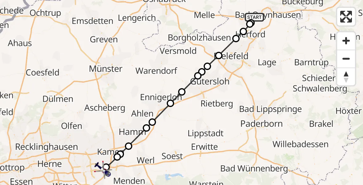 Flugroute Polizeihubschrauber Löhne - Dortmund Flughafen, 16 Juni 2026, 19:32