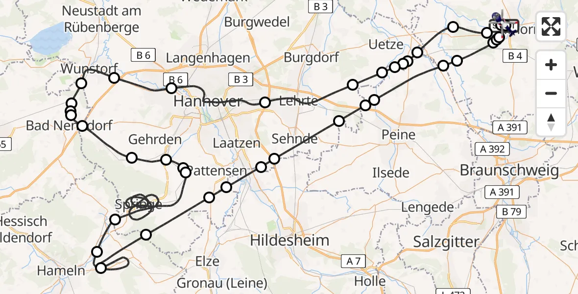 Flugroute Polizeihubschrauber Gifhorn Bundespolizei Hubschrauberlandeplatz - Gifhorn Bundespolizei Hubschrauberlandeplatz, 16 Juni 2026, 19:41