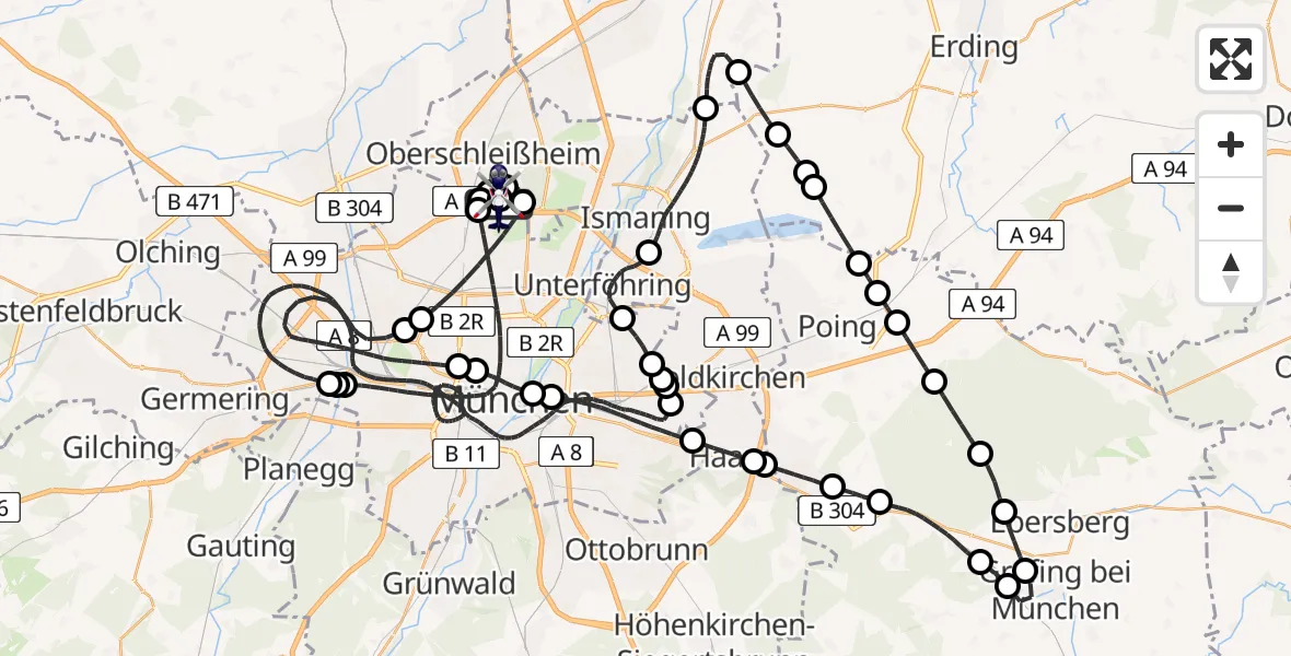 Flugroute Polizeihubschrauber Oberschleißheim - Oberschleißheim, 16 Juni 2026, 19:44