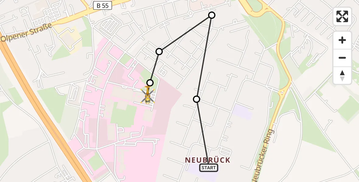 Flugroute Rettungshubschrauber Köln - Merheim Hospital, 16 Juni 2026, 19:44