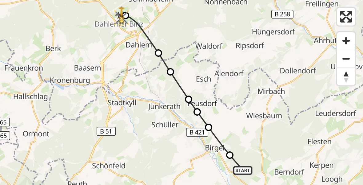 Flugroute Ambulanzhubschrauber Hillesheim - Dahlemer Binz Flugplatz, 16 Juni 2026, 19:46