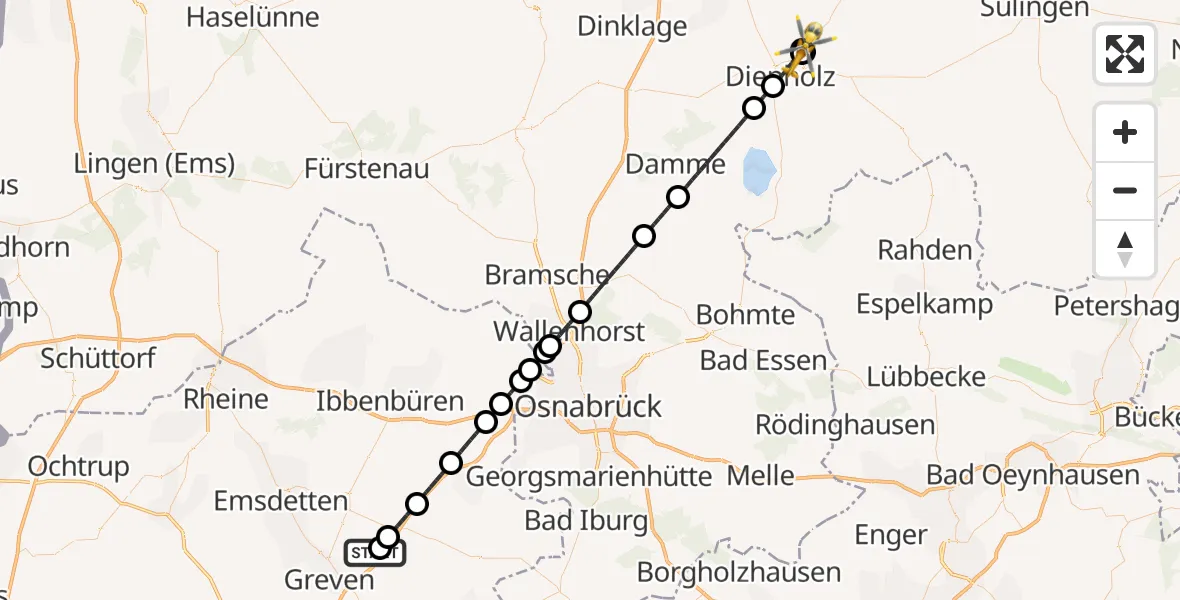 Flugroute Ambulanzhubschrauber Christoph  Westfalen-ADAC - Drebber, 16 Juni 2026, 19:50