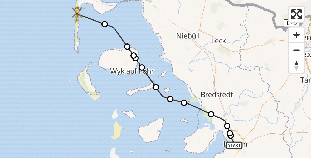 Flugroute Rettungshubschrauber Husum - Sylt, 16 Juni 2026, 20:19