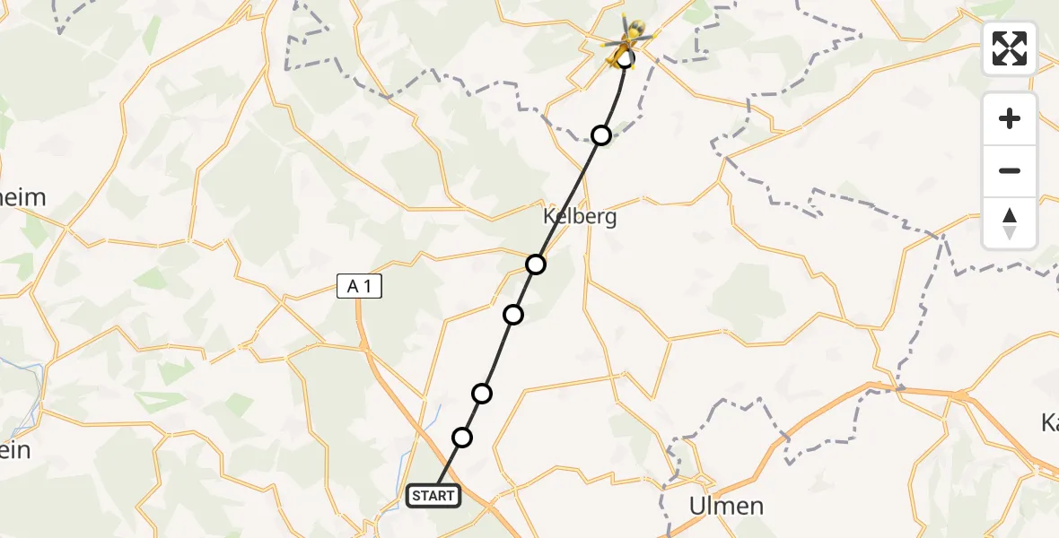 Flugroute Ambulanzhubschrauber Daun - Nürburgring Hubschrauberlandeplatz, 16 Juni 2026, 20:37