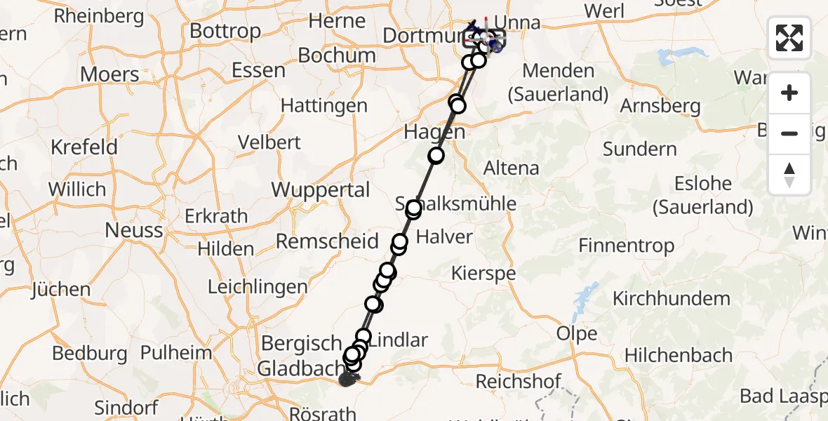 Flugroute Polizeihubschrauber Dortmund Flughafen - Dortmund Flughafen, 16 Juni 2026, 21:11