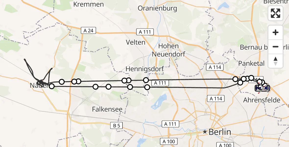 Flugroute Polizeihubschrauber Ahrensfelde Hubschrauberlandeplatz - Ahrensfelde Hubschrauberlandeplatz, 16 Juni 2026, 21:14
