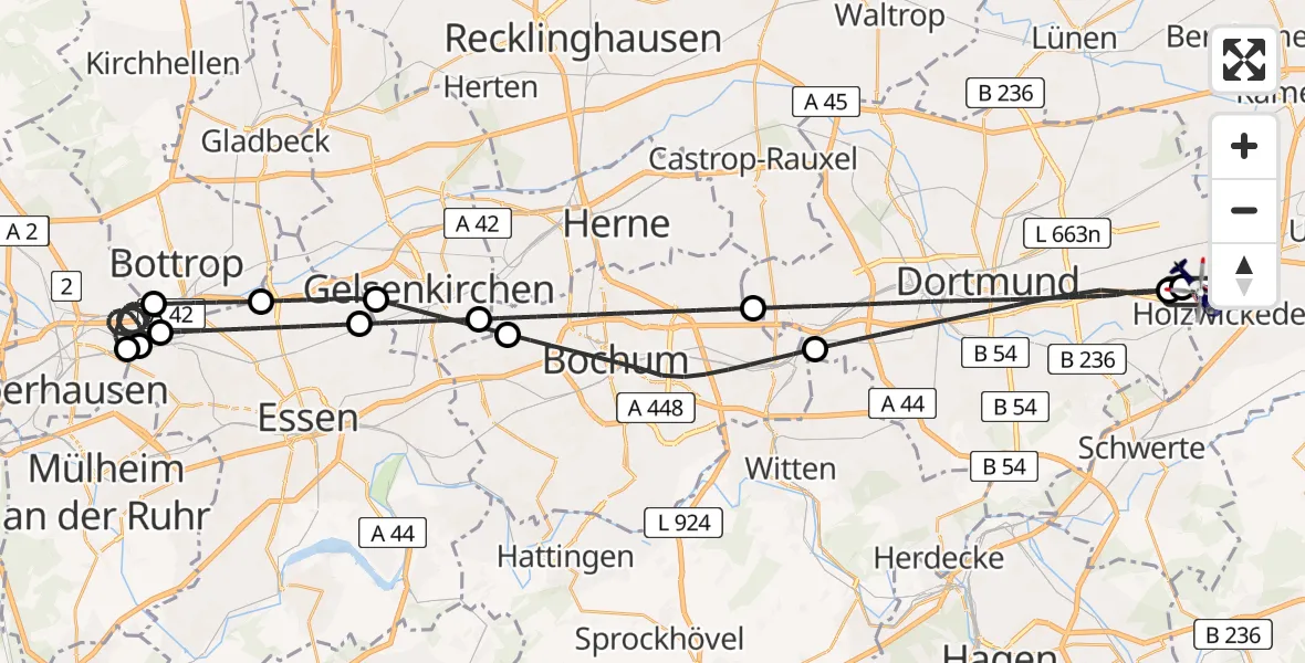 Flugroute Polizeihubschrauber Dortmund Flughafen - Dortmund Flughafen, 16 Juni 2026, 23:10