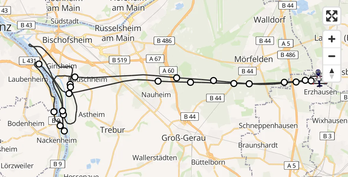 Flugroute Polizeihubschrauber Flughafen Frankfurt-Egelsbach - Flughafen Frankfurt-Egelsbach, 17 Juni 2026, 01:17