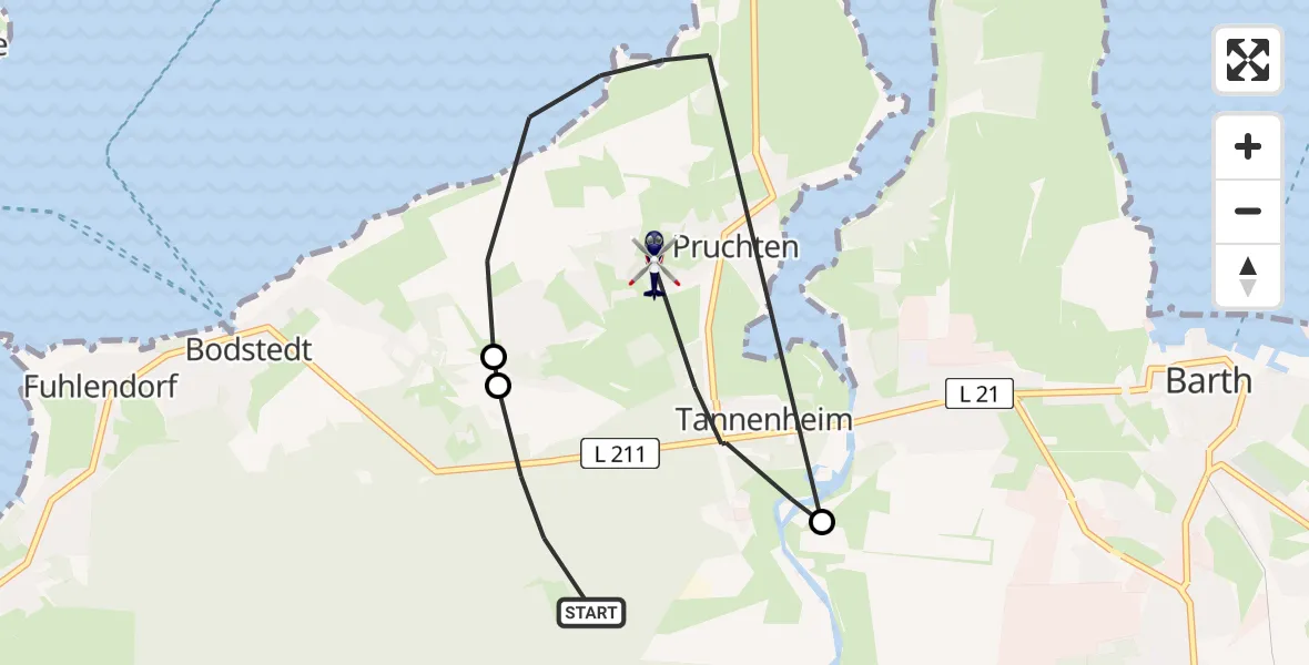 Flugroute Polizeihubschrauber Barth - Pruchten, 17 Juni 2026, 02:53