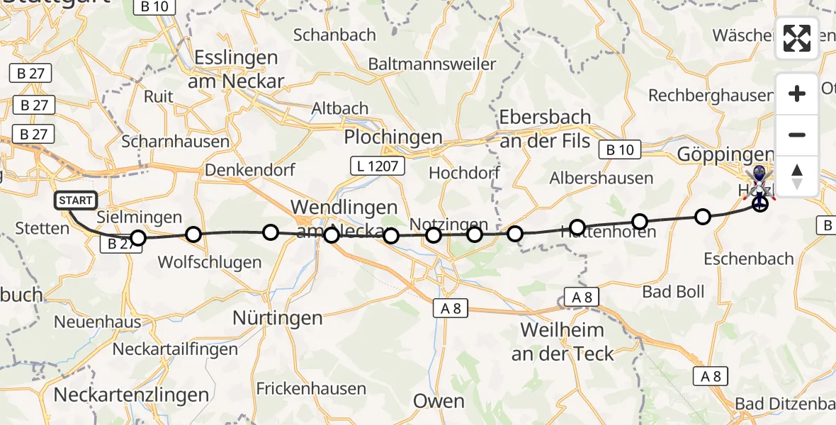 Flugroute Polizeihubschrauber Flughafen Stuttgart - Göppingen, 17 Juni 2026, 05:03
