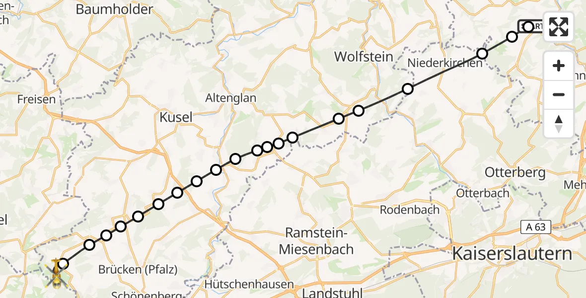 Flugroute Rettungshubschrauber Imsweiler UL - Breitenbach, 17 Juni 2026, 05:53