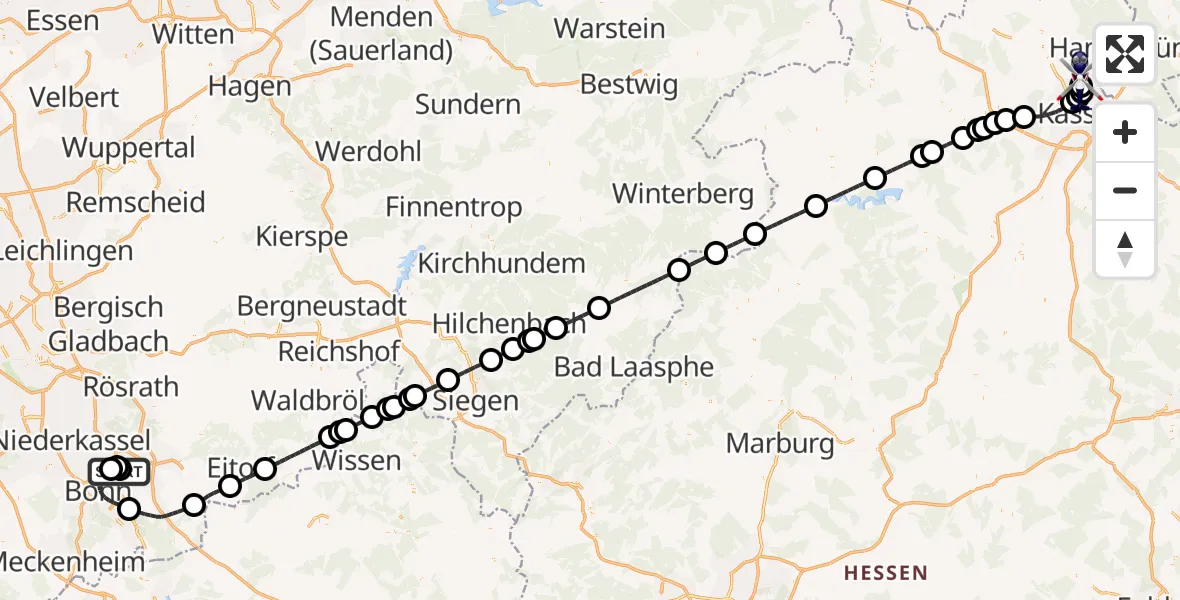 Flugroute Polizeihubschrauber Sankt Augustin - Fuldatal Bundespolizei Hubschrauberlandeplatz, 17 Juni 2026, 06:04