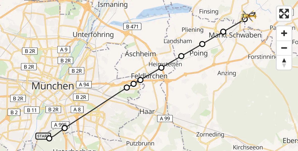 Flugroute Rettungshubschrauber ADAC Air Rescue Center Hubschrauberlandeplatz (Christoph 1) - Ottenhofen, 17 Juni 2026, 06:16