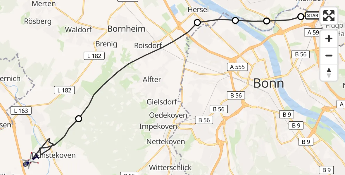Flugroute Polizeihubschrauber Sankt Augustin - Swisttal, 17 Juni 2026, 06:17