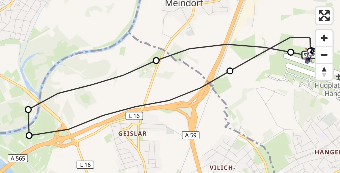 Flugroute Polizeihubschrauber Bonn-Hangelar Flugplatz - Bonn-Hangelar Flugplatz, 17 Juni 2026, 06:23
