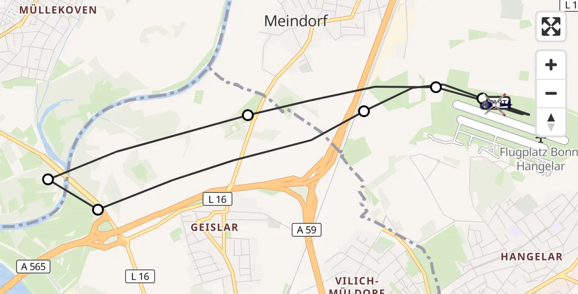Flugroute Polizeihubschrauber Bonn-Hangelar Flugplatz - Bonn-Hangelar Flugplatz, 17 Juni 2026, 06:34