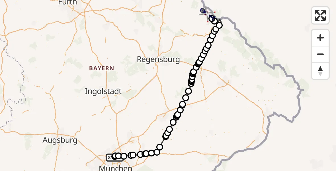 Flugroute Polizeihubschrauber Oberschleißheim - Waldmünchen, 17 Juni 2026, 06:34