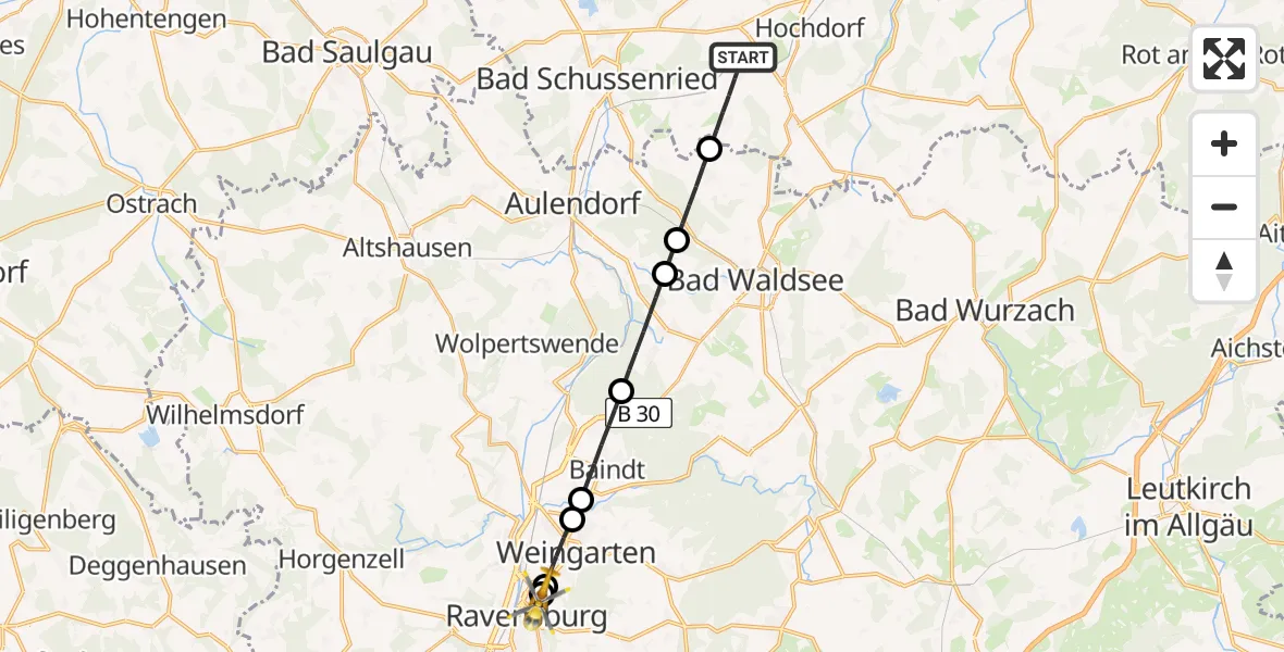 Flugroute Rettungshubschrauber Ingoldingen - Sankt Elisabeth Hospital, 17 Juni 2026, 06:35